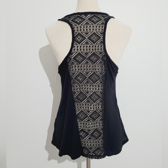 Free Kisses Lace Back Tank Top Metallic Feathers Woman's Size Large Made In USA - Picture 3 of 10